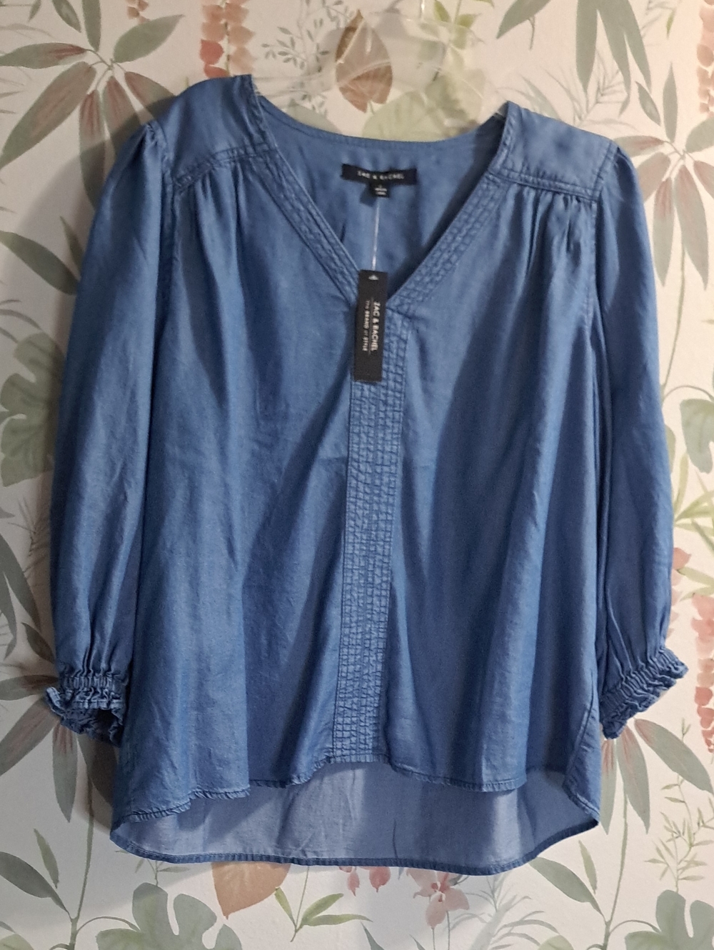 Zac & Rachel Chambray Blue V-Neck Pintuck Blouse